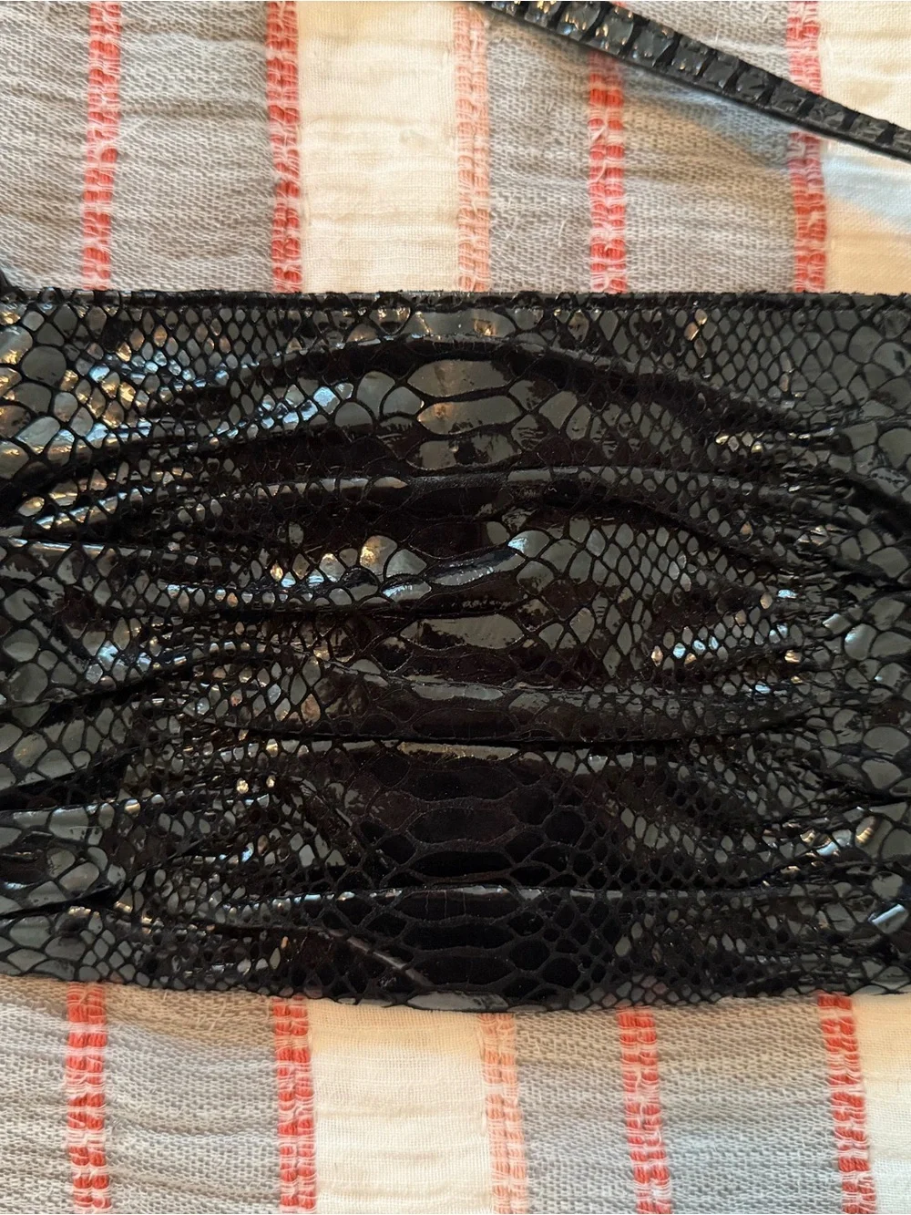 Michael Kors Black Patent Leather Crossbody Bag with Snake-Embossed Texture